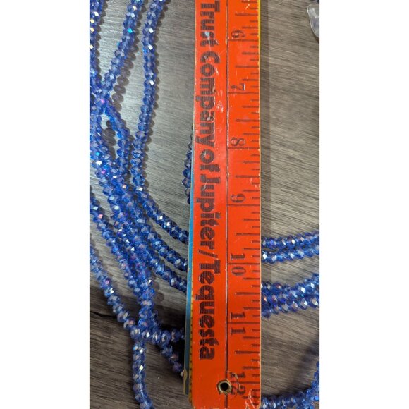 Multi-Strand Blue Beaded Necklace  Floral Crystal Accent  Jewelry Statement 25" - Picture 6 of 7